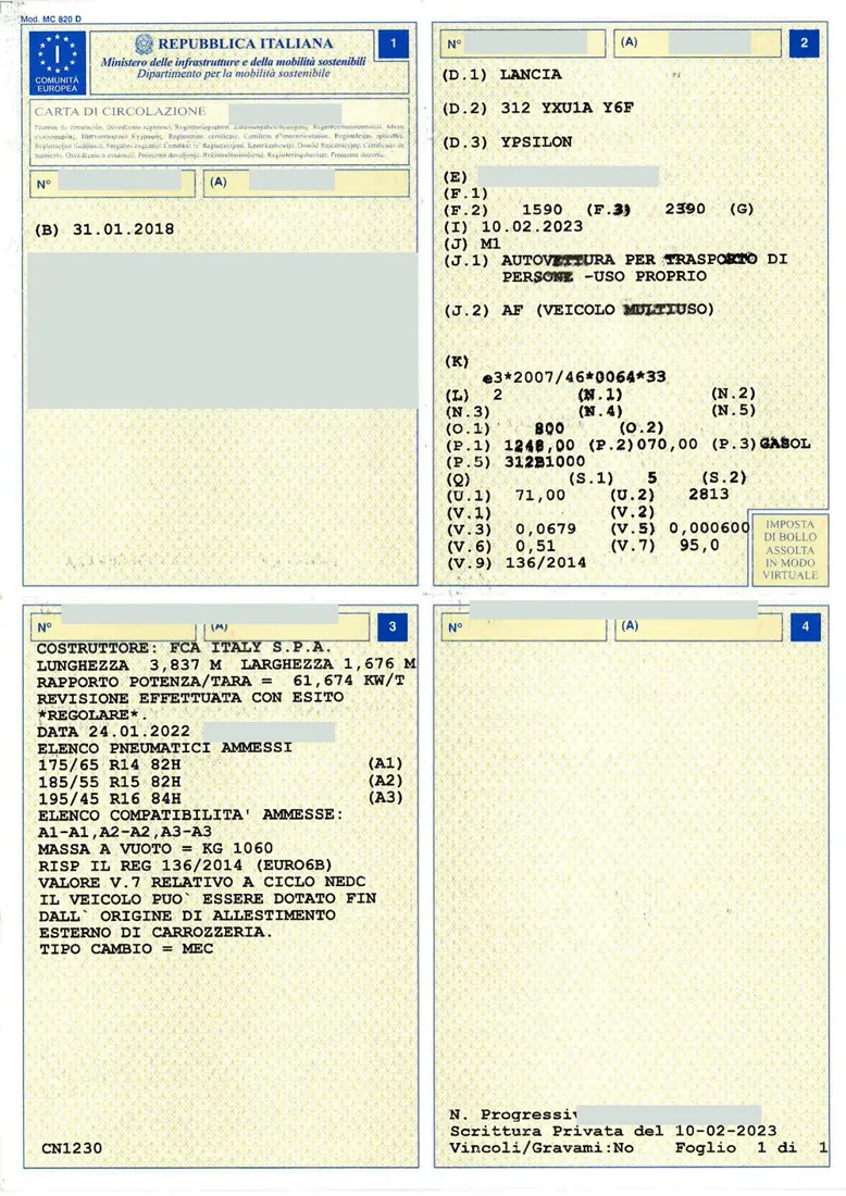 Carta di circolazione, exemplo real de um carro de Itália legalizado por nós